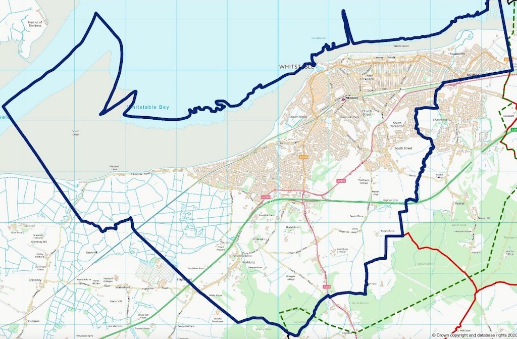 Map showing Whitstable boundaries impacted by Community Governance Review 