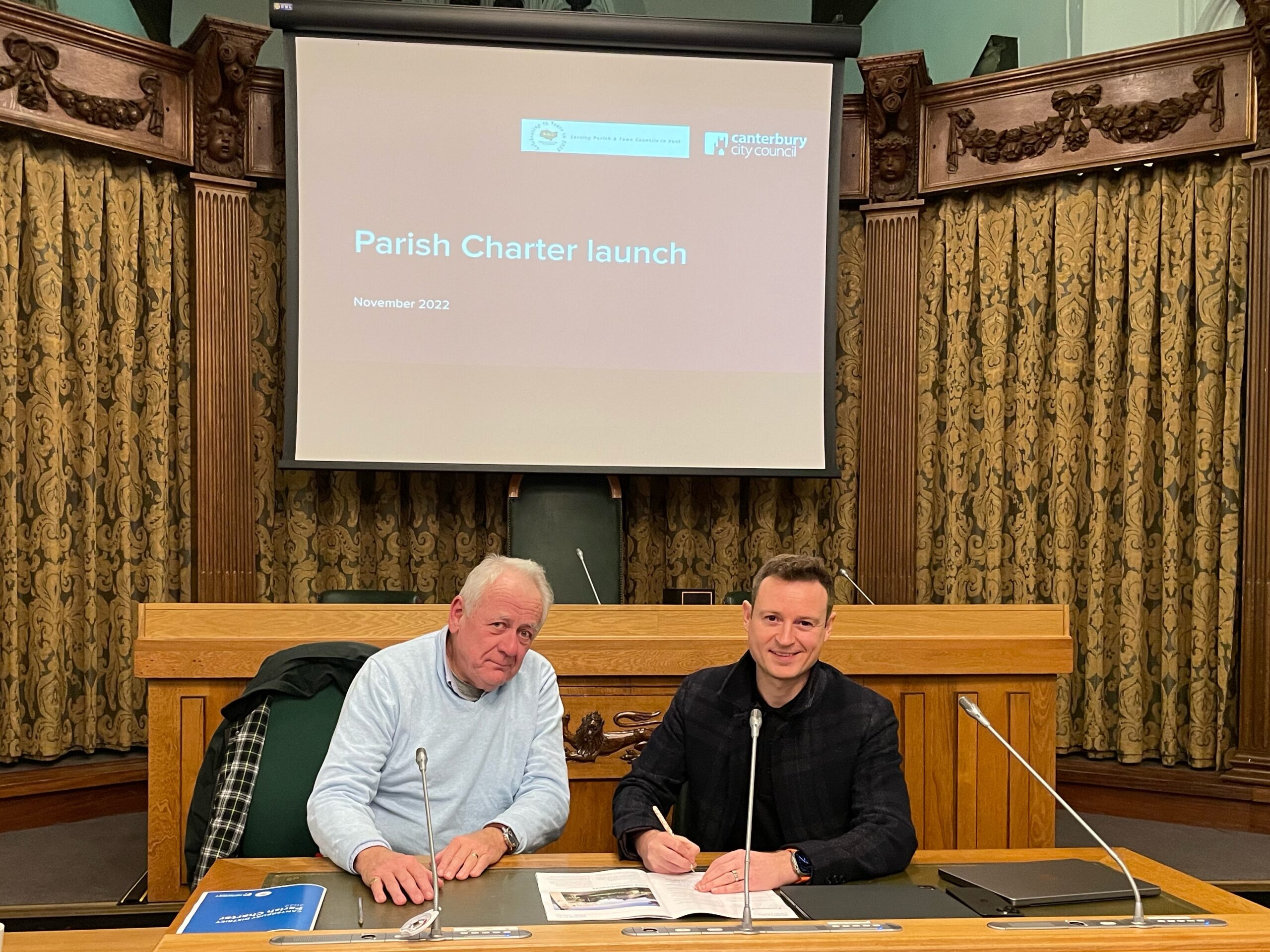 Robin Treacher and Cllr Ben Fitter-Harding at the Guildhall