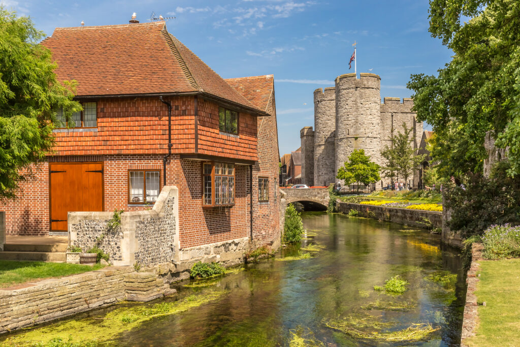 View of the River Stour and Westgate Towers through Westgate Gardens