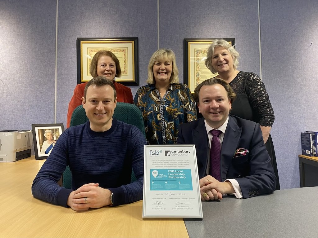 Leader of Canterbury City Council and FSB staff after signing up to be a FSB Local Leadership Partner