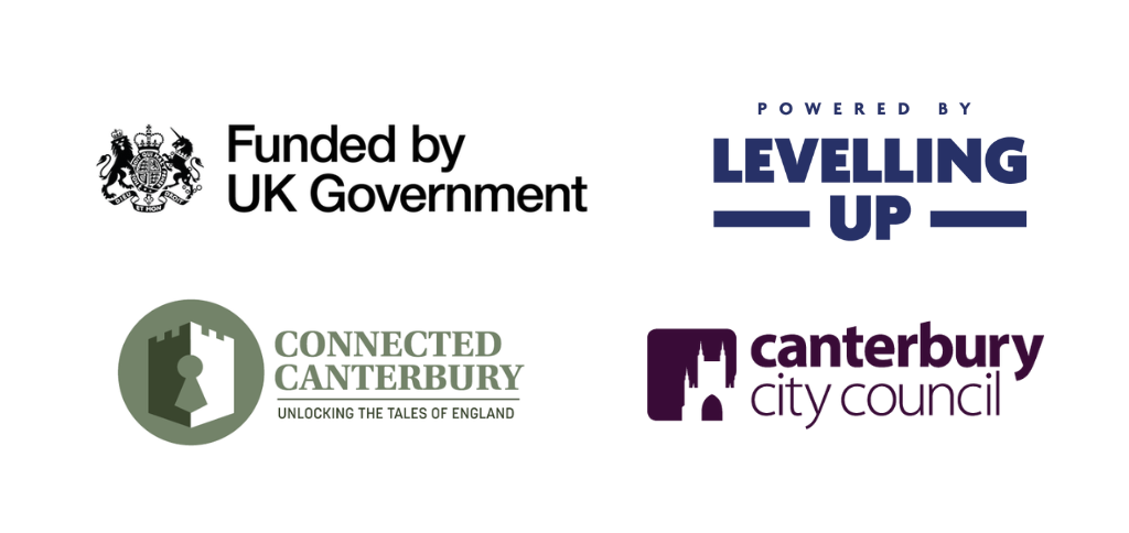 Funded by UK Government, Powered by Levelling Up, Connected Canterbury: Unlocking Tales of England and Canterbury City Council logos