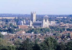 Canterbury Cathedral pictured from hillside above