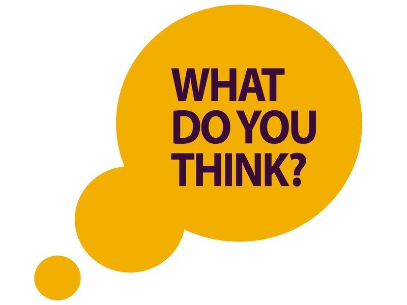 Think bubble with 'What do you think?' text inside