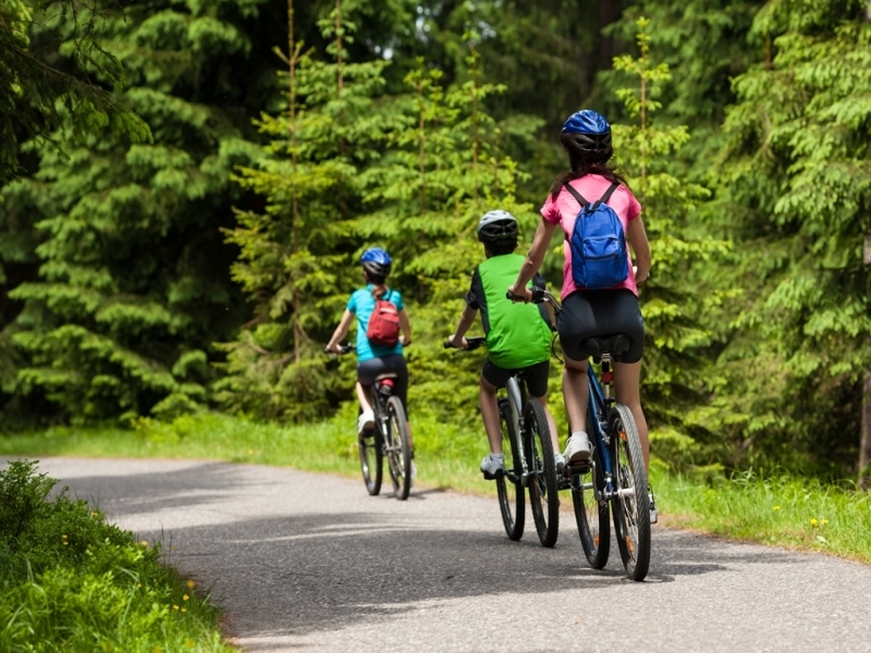 A family cycling