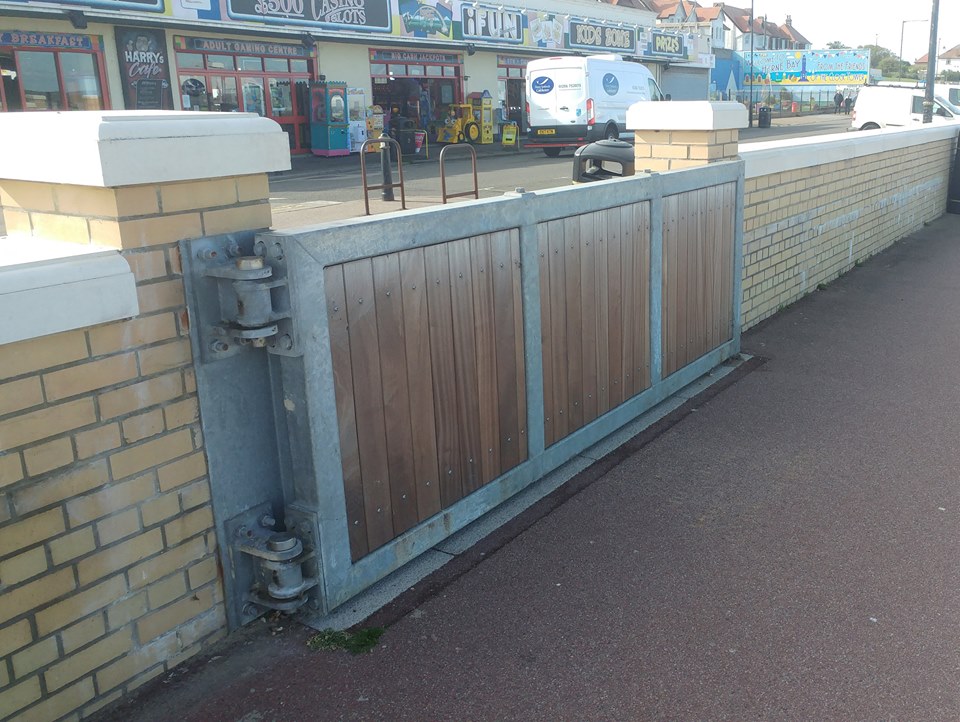 A closed floodgate on Herne Bay seafront