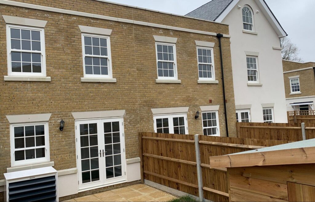 A view of the back gardens at the Kingfisher Close social houses