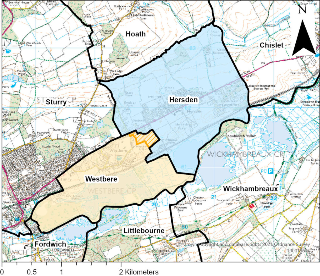 Map showing proposed boundary of Westbere and Hersden