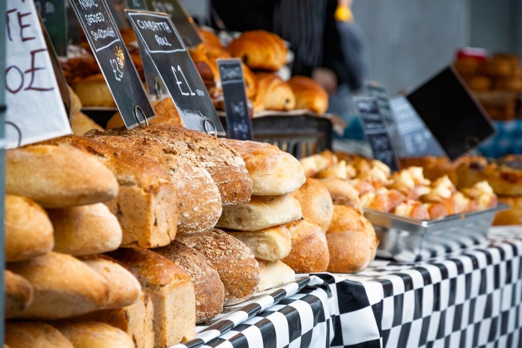 A bread stall at a market